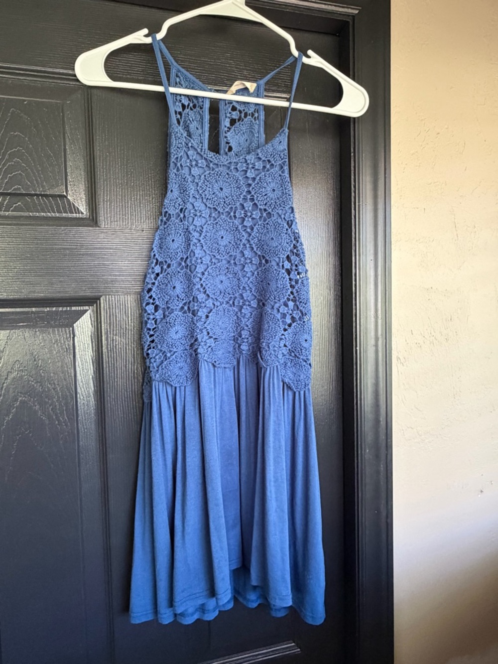 Altar'd State Blue Crochet Halter Mini Dress